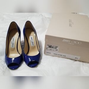 Jimmy Choo Baxen Blue Patent Leather Wedges 35.5